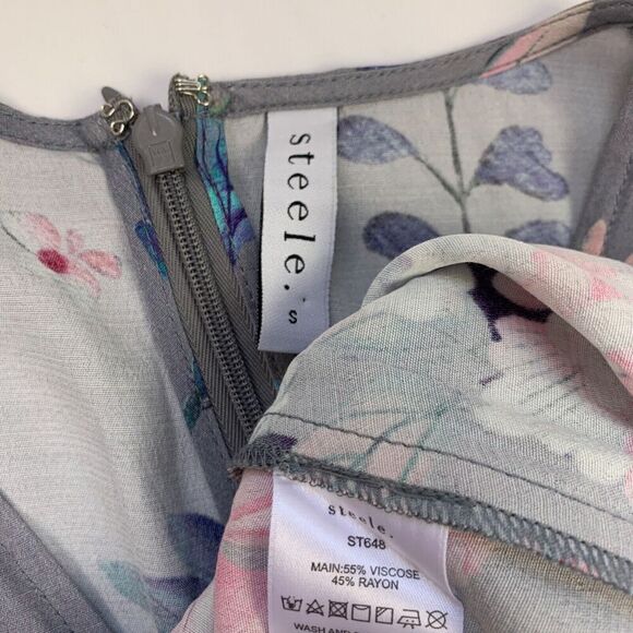 Steele Australia Peony Floral Ruffle Maxi Dress Small Grey Romantic Summergirl - Picture 8 of 9